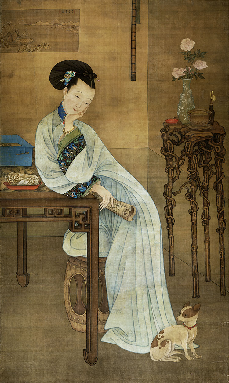 清代 冷枚 春闺倦读图