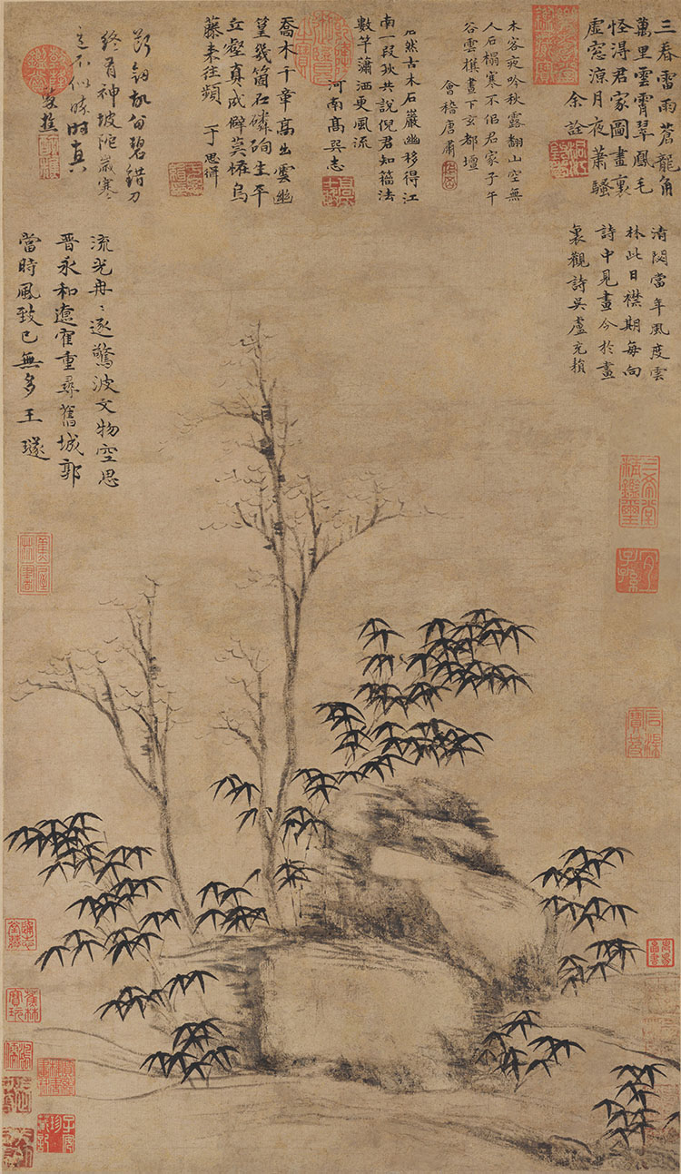 元 倪瓒 顾安 古木竹石图轴
