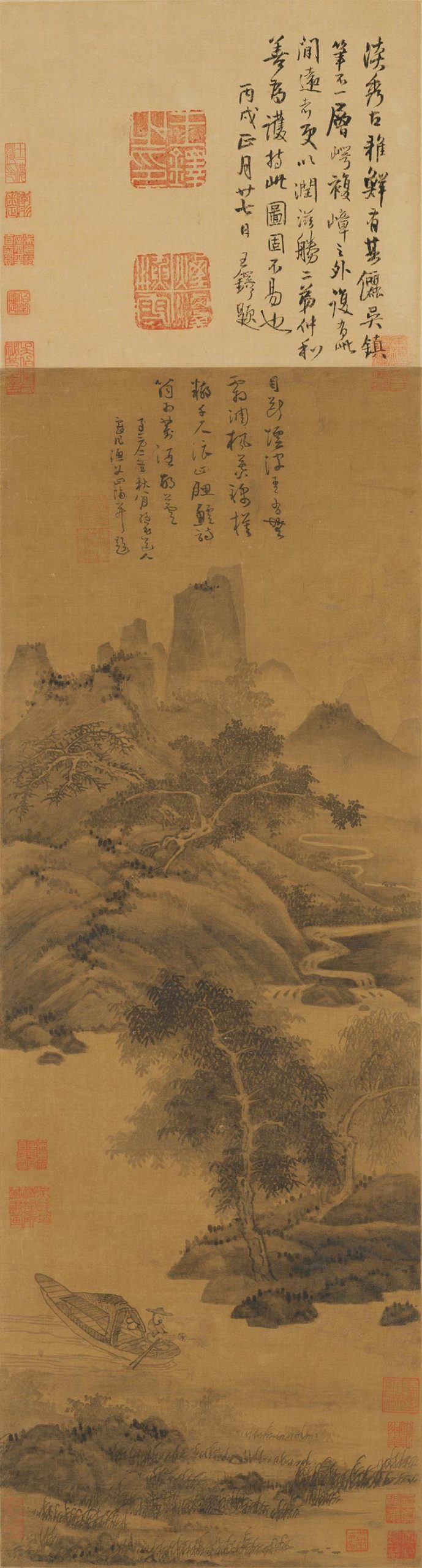 元 吴镇 渔父图轴
