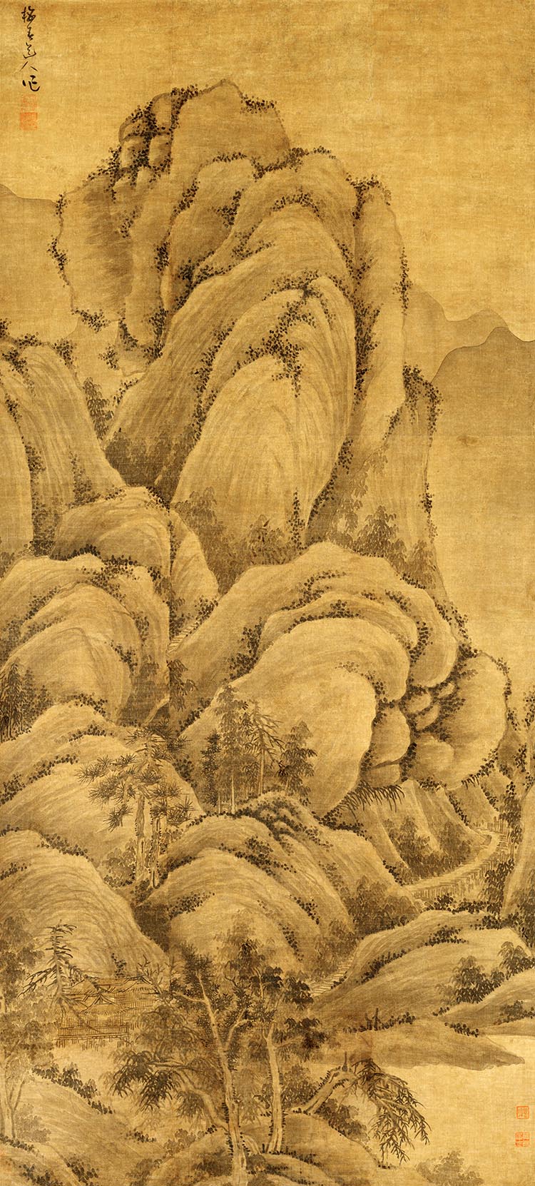 元 吴镇 溪山高隐图轴