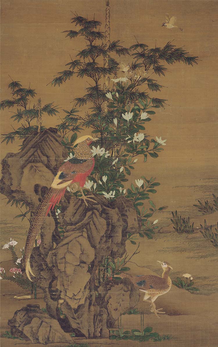 元 王渊 花竹锦鸡图