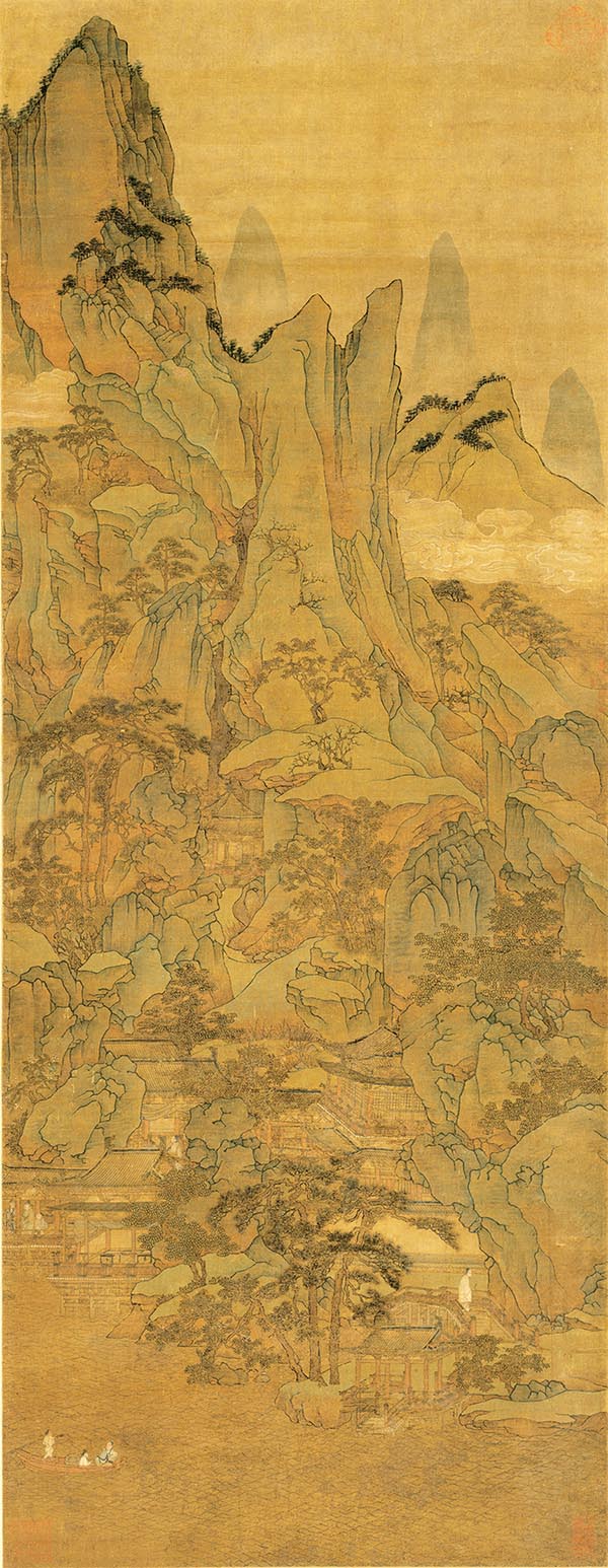 元 胡廷晖 春山泛舟图轴