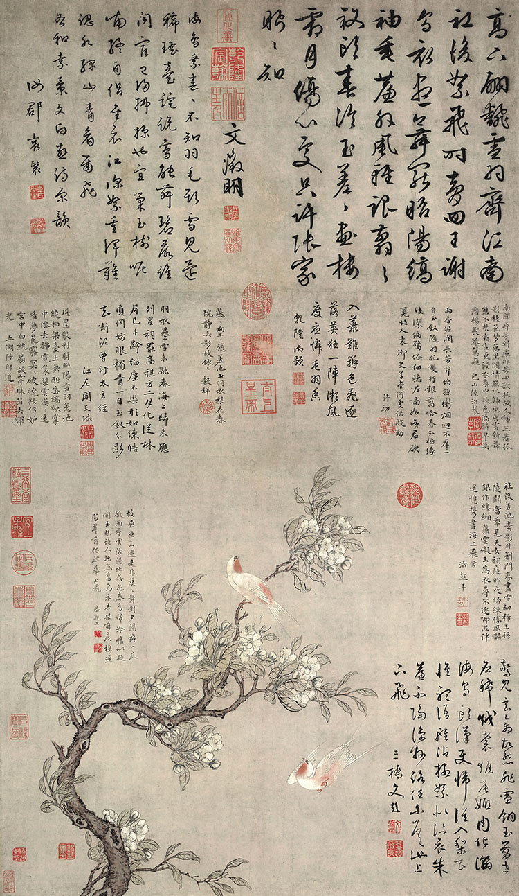 明 陆治 梨花 双燕图