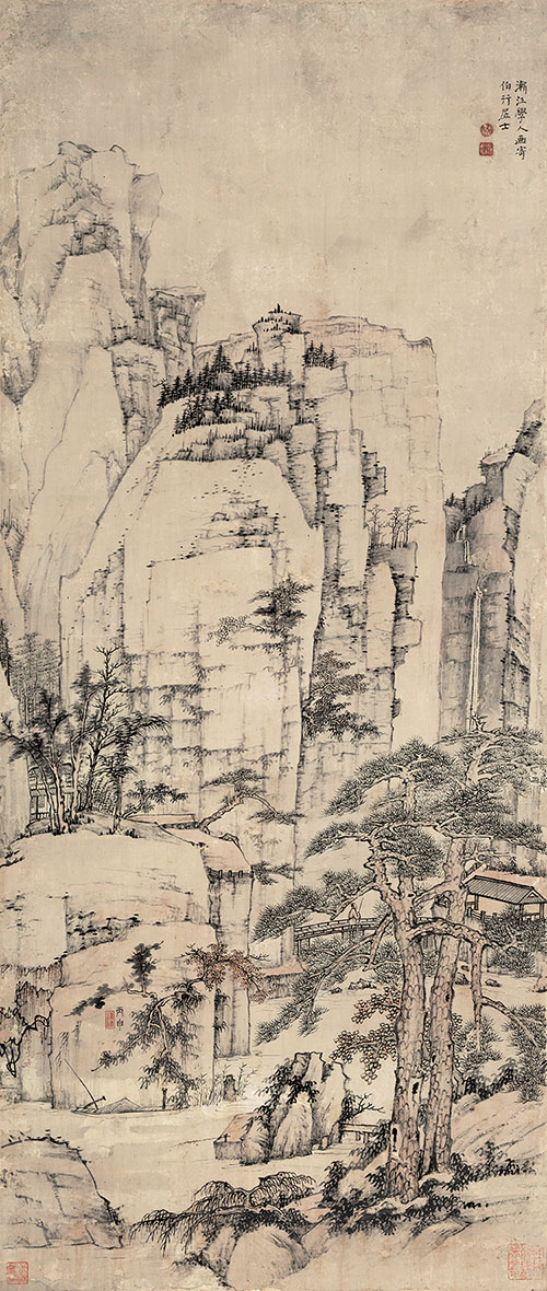 清 弘仁（渐江） 松溪石壁图