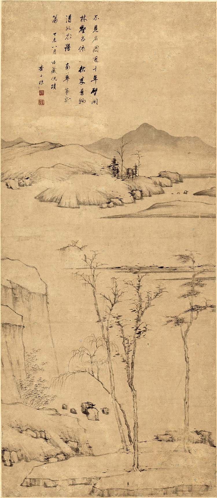 清 查士标 仿倪远山古木图