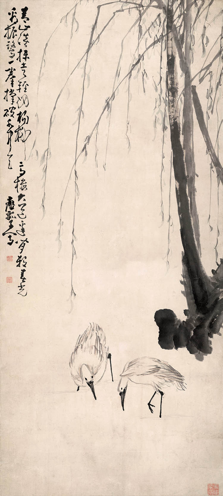 清 黄慎 柳塘双鹭图