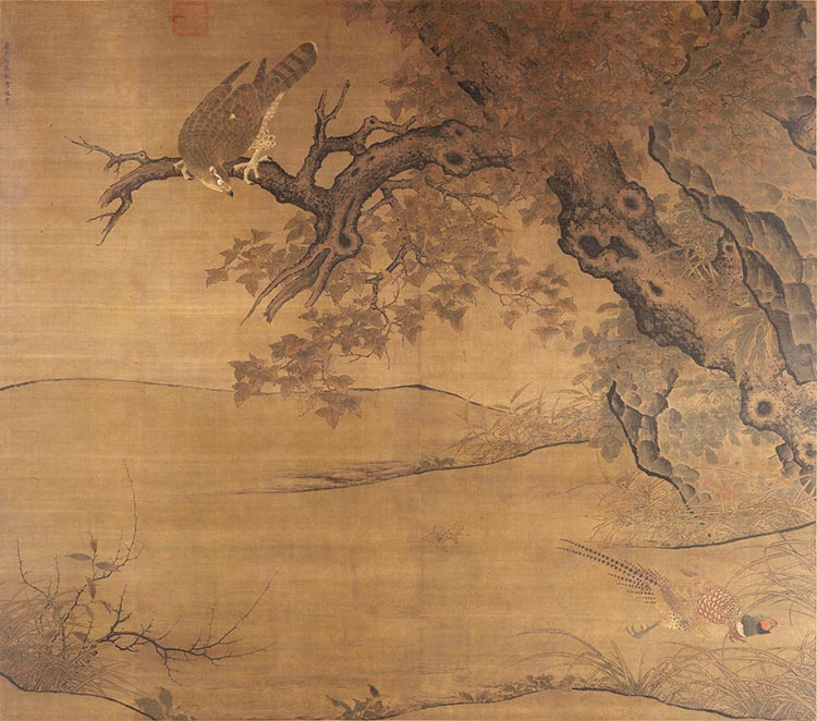 宋 李迪 枫鹰雏鸡图轴现藏于北京故宫博物院