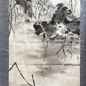 简瑞震无花六尺竖幅国画水墨荷花禅意十足