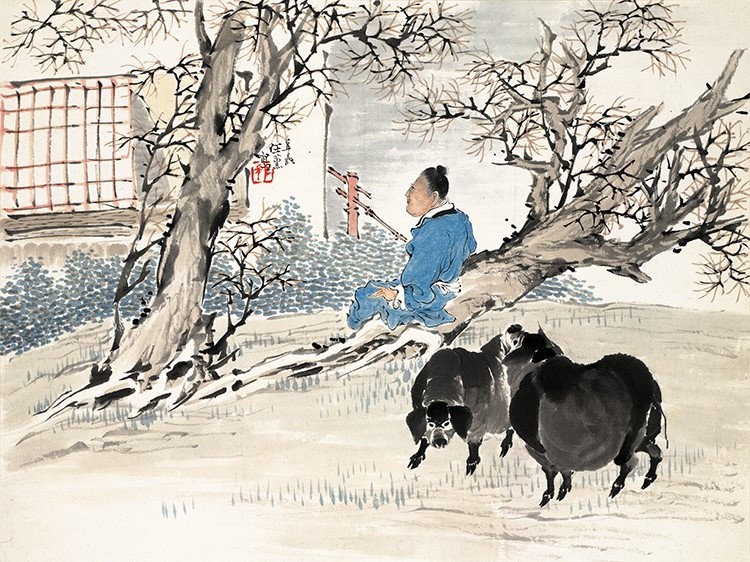 清代 任薰 十二生肖人物图册12 猪