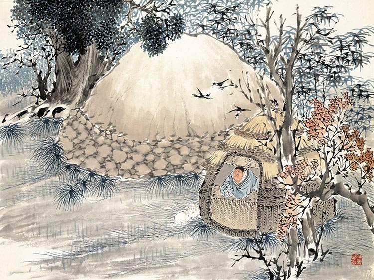 清代 任薰 十二生肖人物图册04 守株待兔