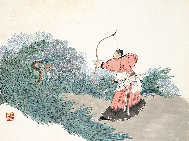 清代 任薰 十二生肖人物图册06 刘邦斩蛇