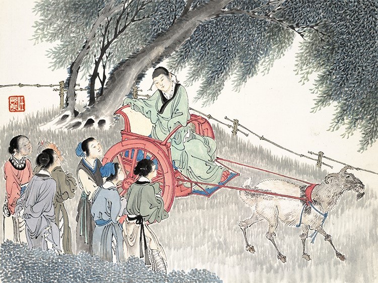 清代 任薰 十二生肖人物图册08 羊车望幸