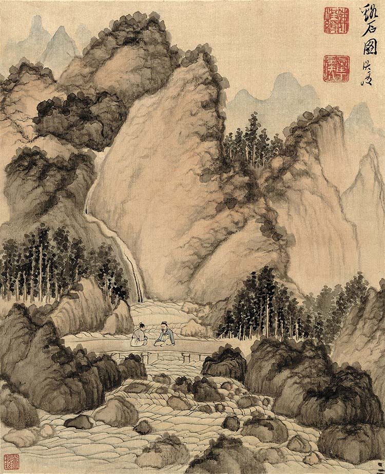 明 陈洪绶 杂画八开01 溪石图