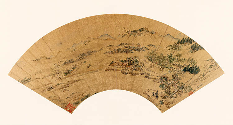 明 仇英扇面 4 春郊行旅图