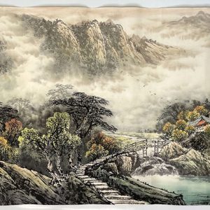 纯手绘彩墨山水画四尺横幅04中国画客厅装饰画玄关过道书房风水挂画