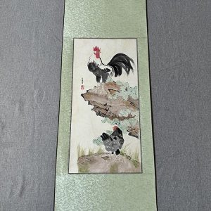 纯手绘 徐悲鸿雄鸡图国画中式玄关装饰竖版现代客厅水墨画走廊过道挂画
