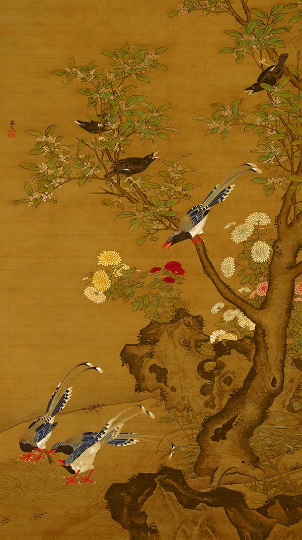明 吕纪 桂菊山禽图 故宫博物院藏