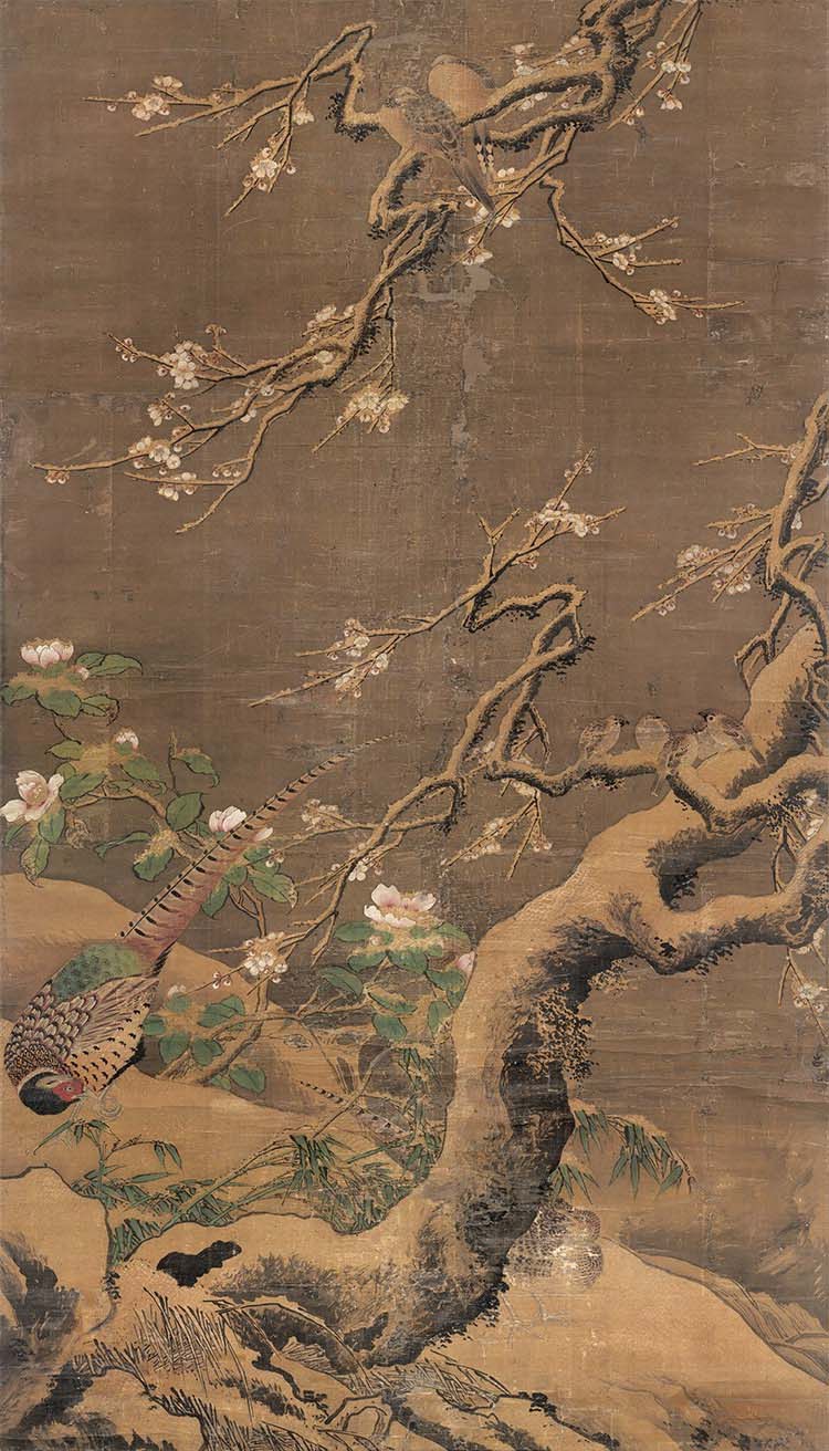 明代 吕纪 雪梅集禽图轴