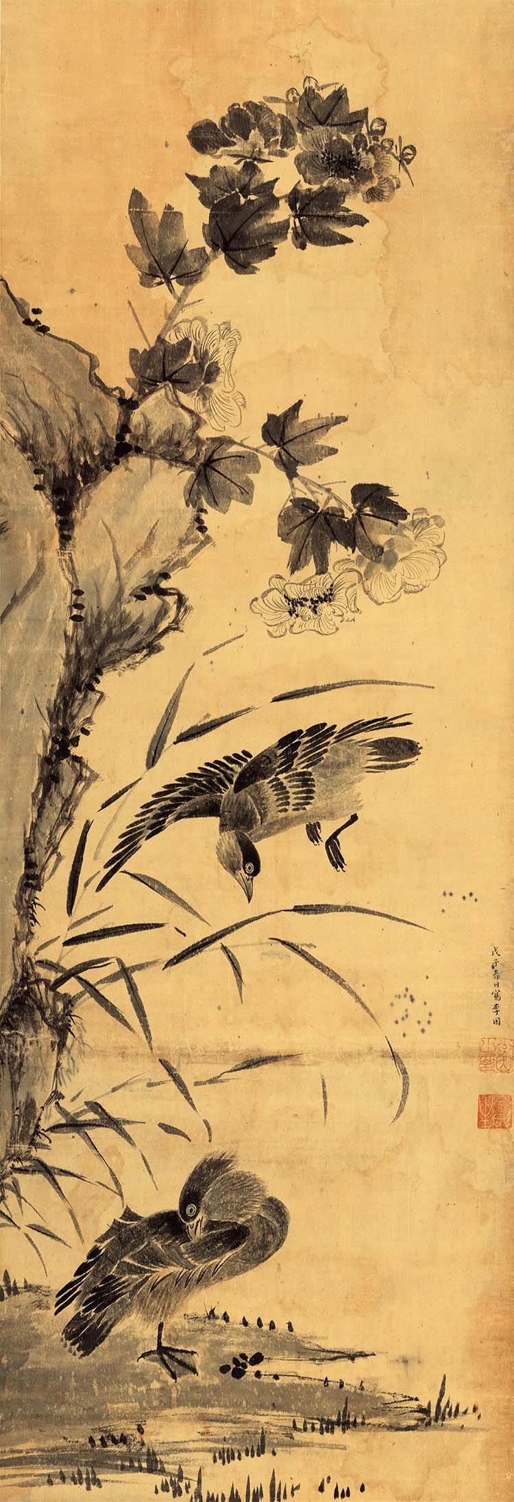 明 李因 芙蓉鸳鸯图