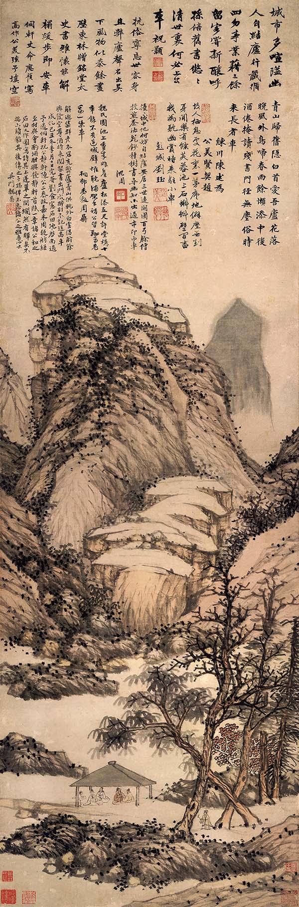 明 沈周 山水图轴(魏园雅集)