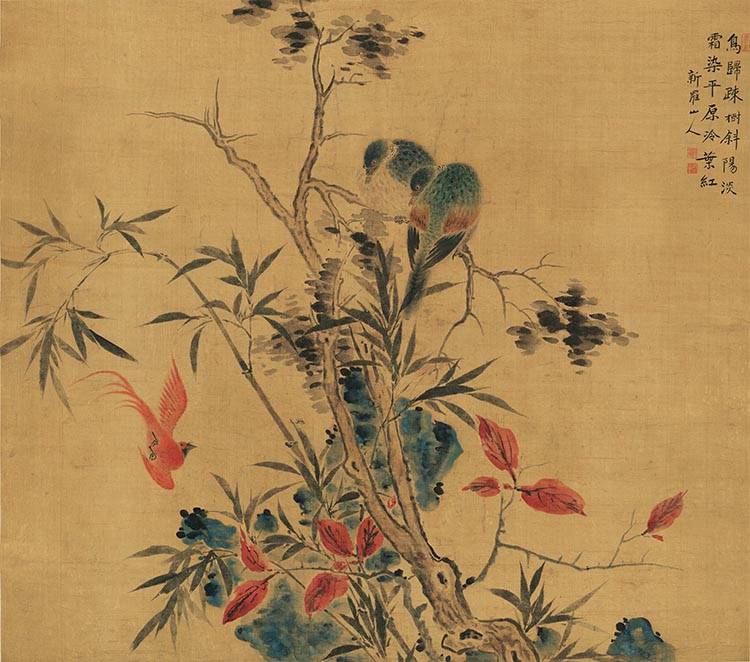 清 华喦华岩 疏树归禽图