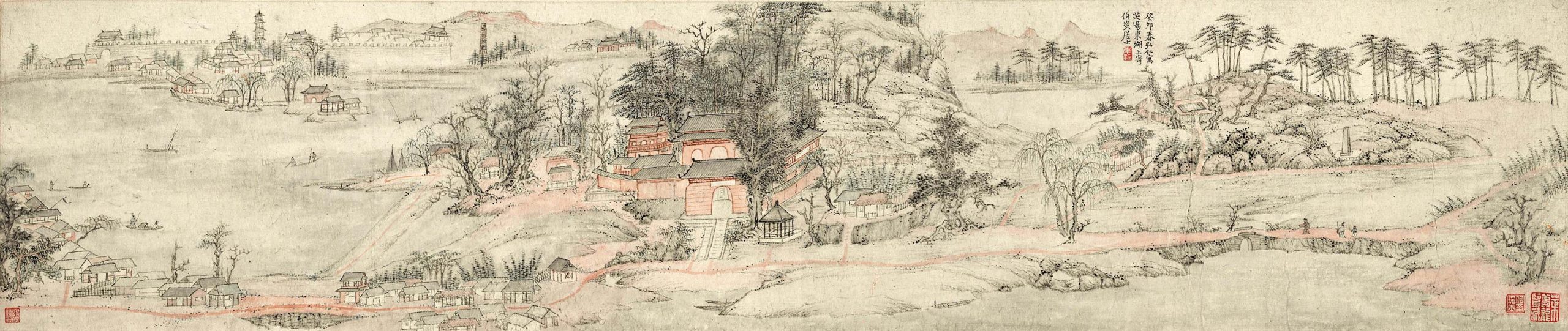 清 弘仁 芝昜东湖图