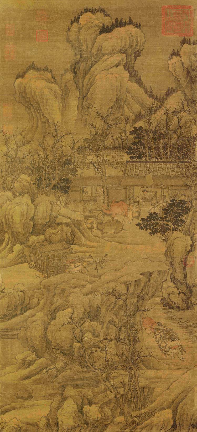 清 李寅 雪岭盘车图