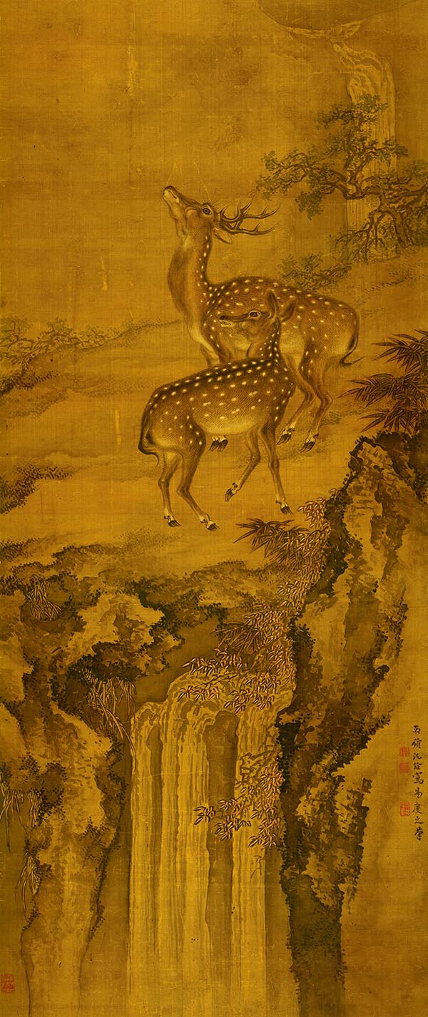 清 沈铨 双鹿图 高清图下载