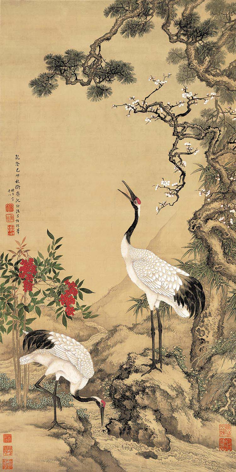 清 沈铨 松梅双鹤图