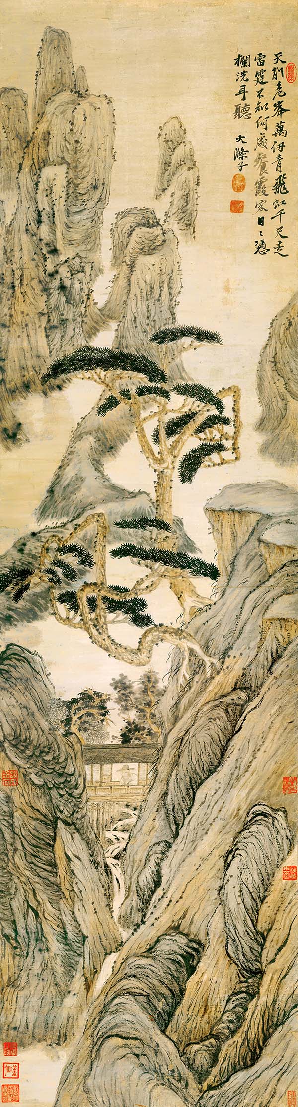 清 石涛 听泉图 高清图下载