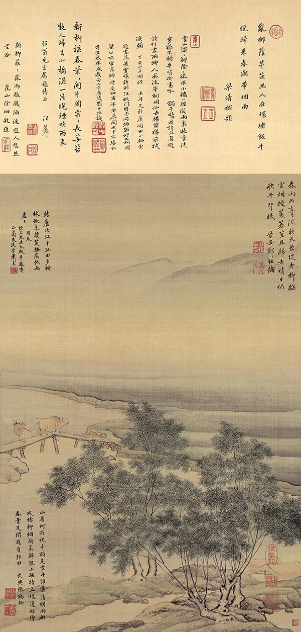 清 萧晨 杨柳暮归图