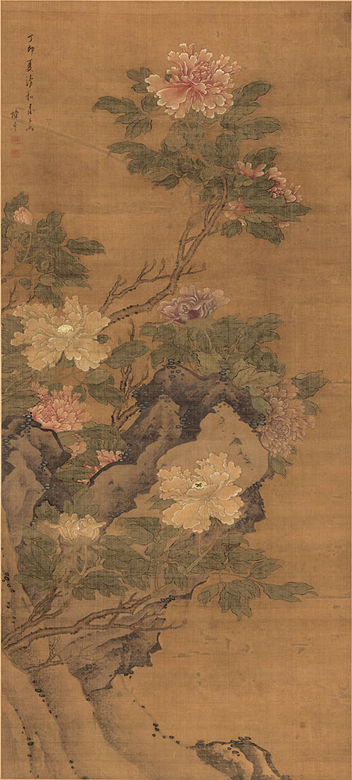 清 陈卓 牡丹立轴 绢本