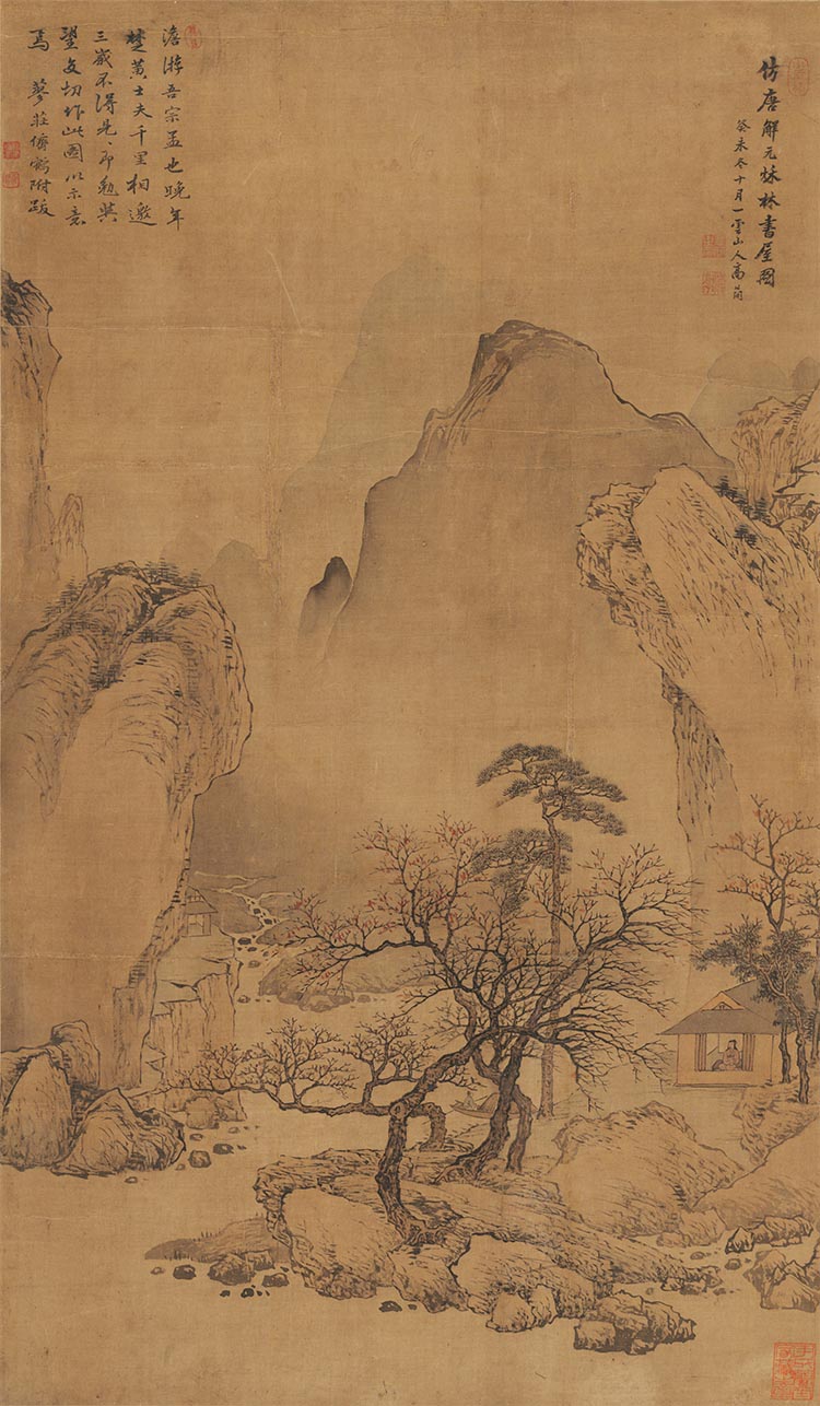 清 高简 仿唐寅秋林书屋图