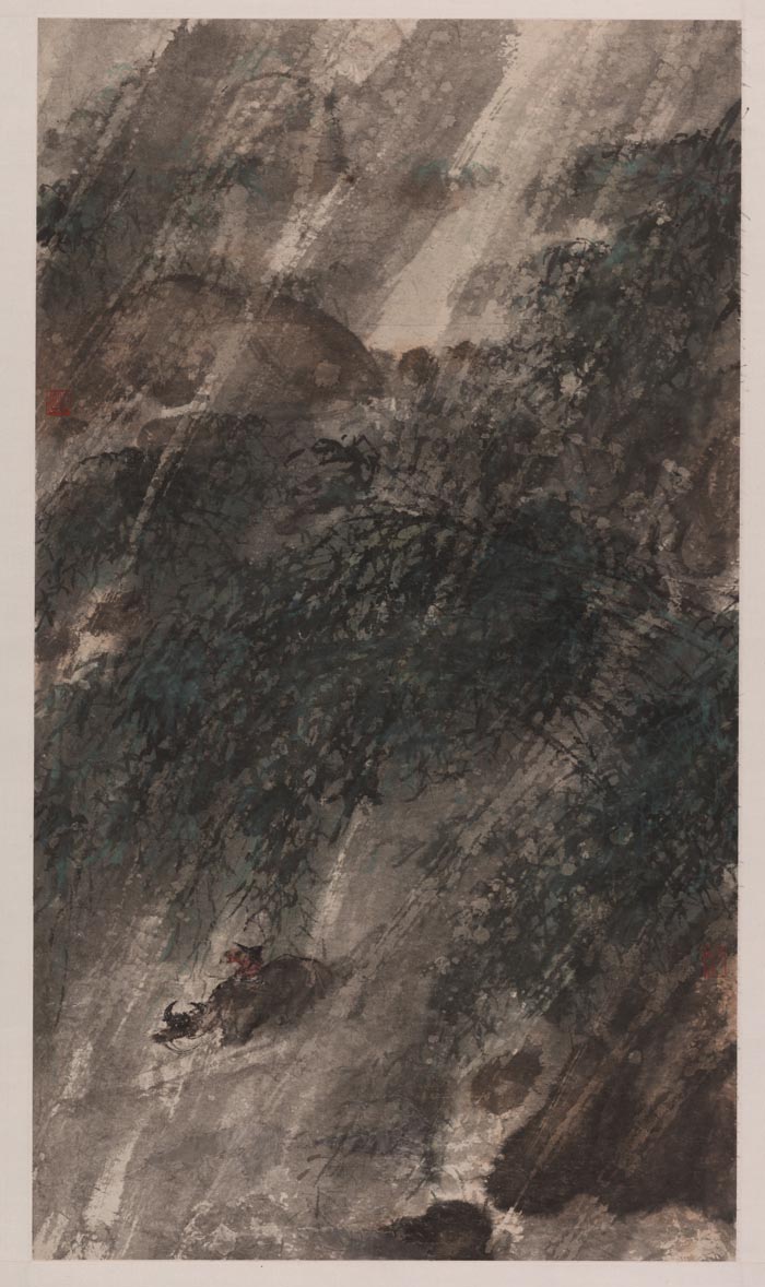 傅抱石 风雨归牧 65×109高清图下载