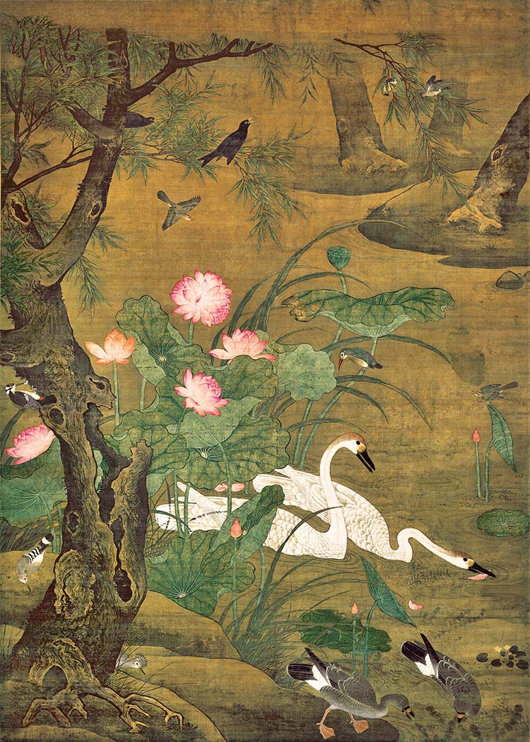 明 佚名 瑞莲翎毛图 工笔画高清图下载