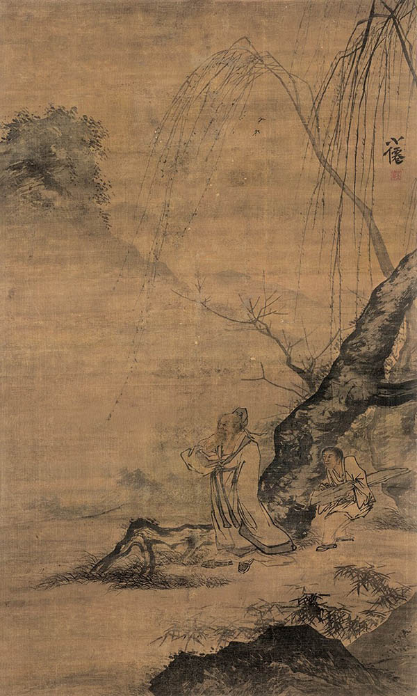 明 吴伟 柳岸闲步图 高清图下载