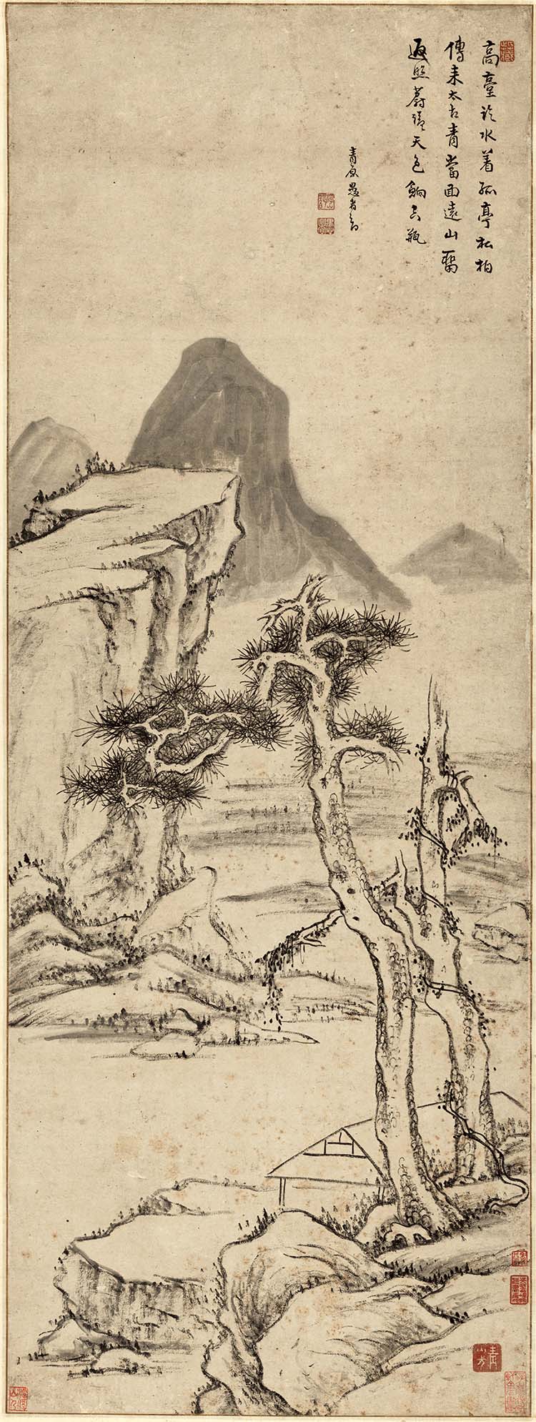 明 无可大师方以智 溪山松居图