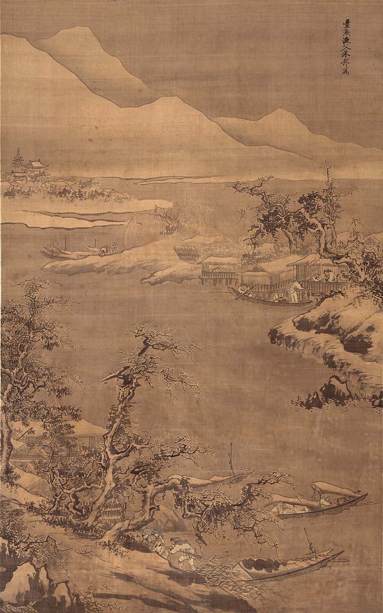 明 朱邦 寒江渔村图 高清图下载