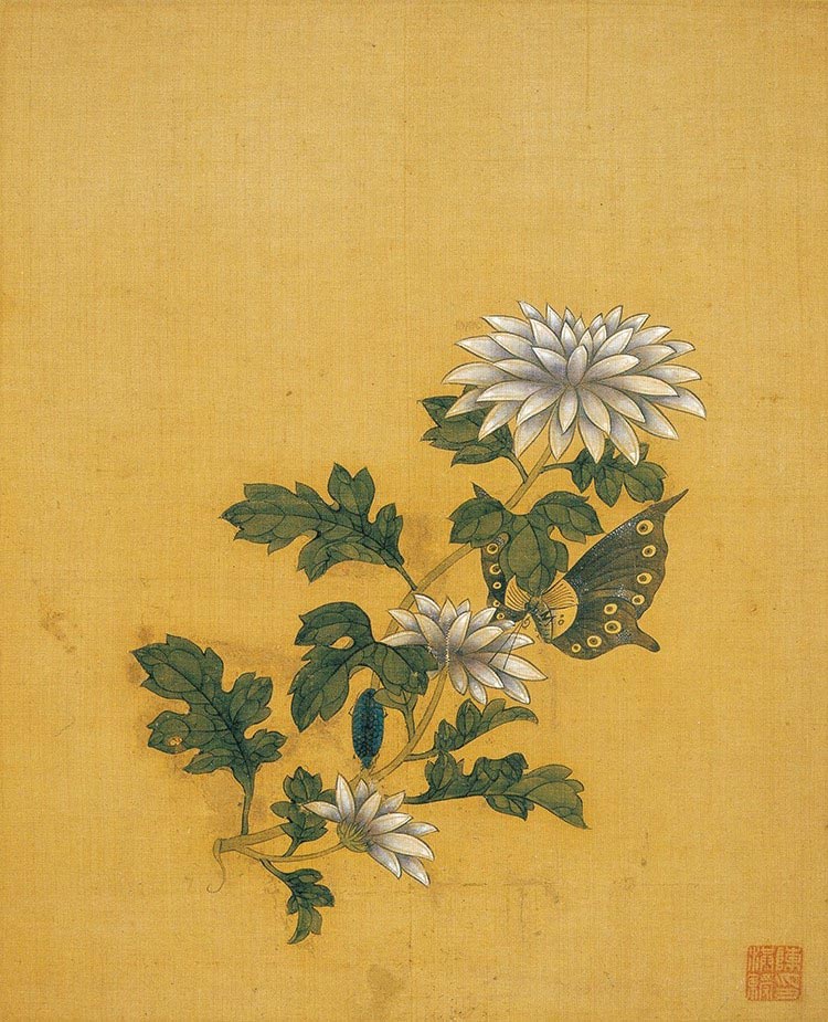 明 陈洪绶 陈老莲 花鸟册页3菊花 高清图下载