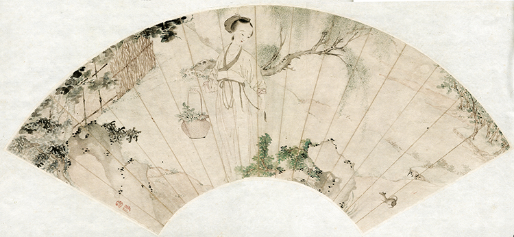 清 佚名 仕女提篮图扇面