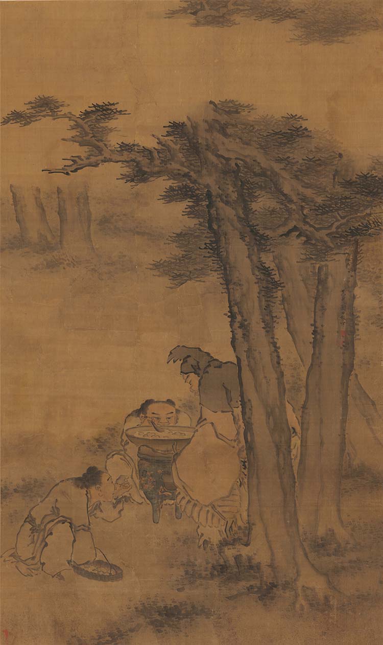 清 团时根 松下煮羹图 古画高清图下载