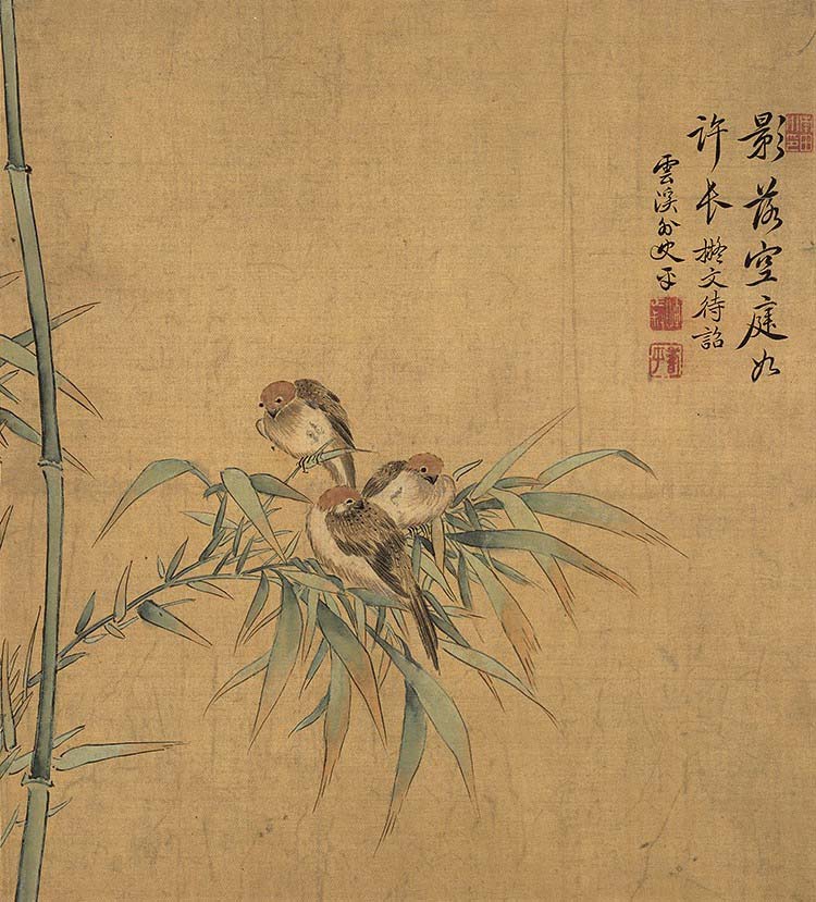 清 恽寿平 花卉十开-01 竹子小鸟高清图下载