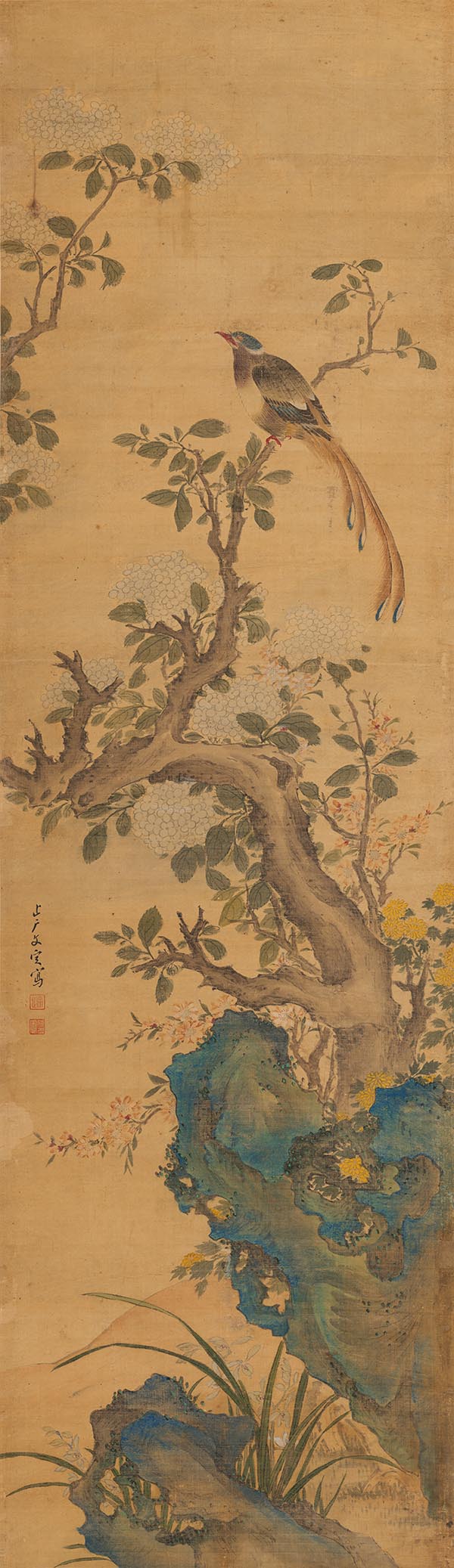 清 文定 绣球春鸟图 高清图下载