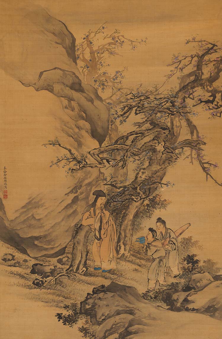 清 朱伦瀚 指画春山待读图