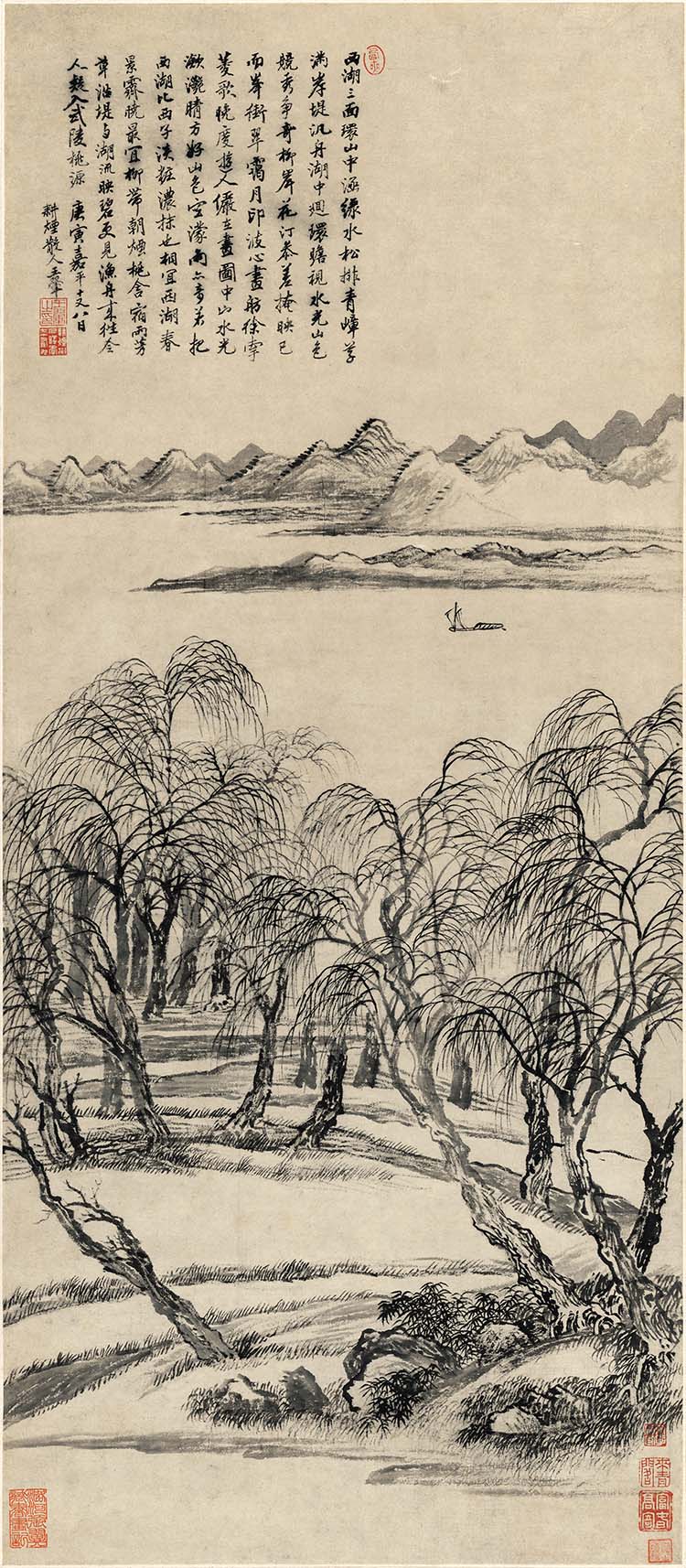 清 王翚 柳岸江洲图 古画高清图下载