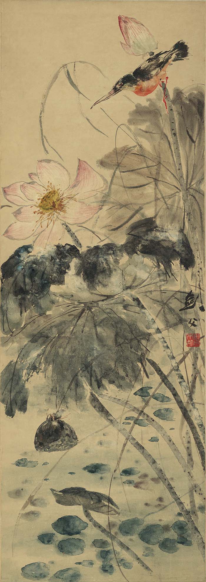 高剑父 荷塘翠鸟图 高清图下载