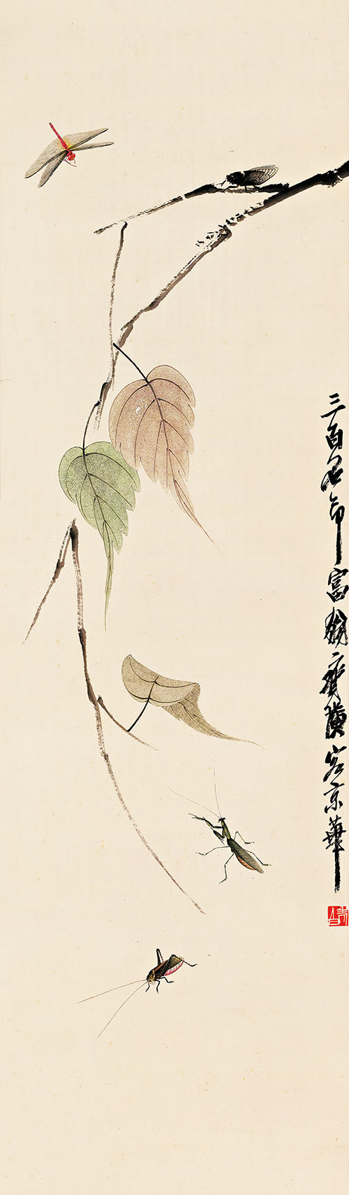 齐白石 贝叶草虫图 高清图下载
