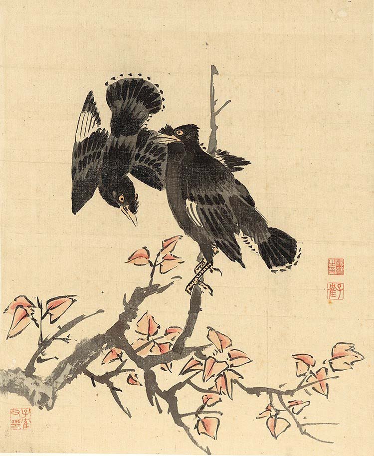 清 杨晋-花鸟十二开-10 红叶小鸟 高清图下载