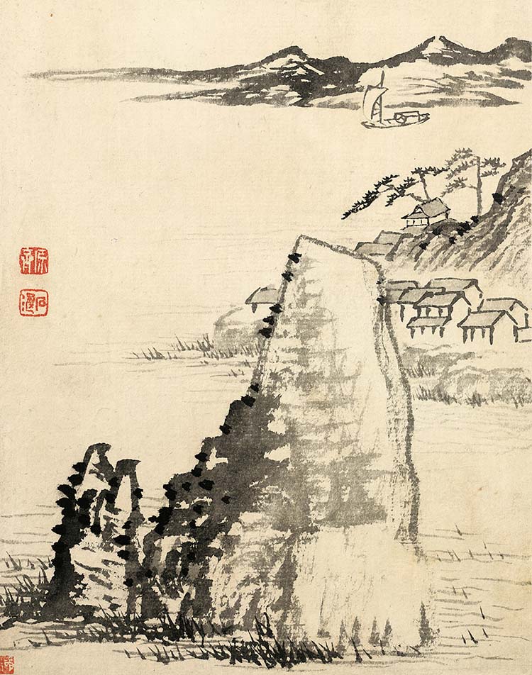 清 石涛 山水十开-03 高清图下载