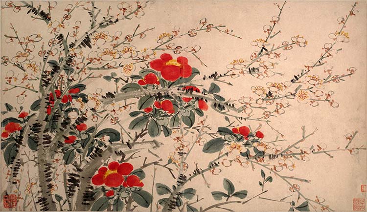 明 陈淳 花卉图07梅花 山茶花 国画高清图下载